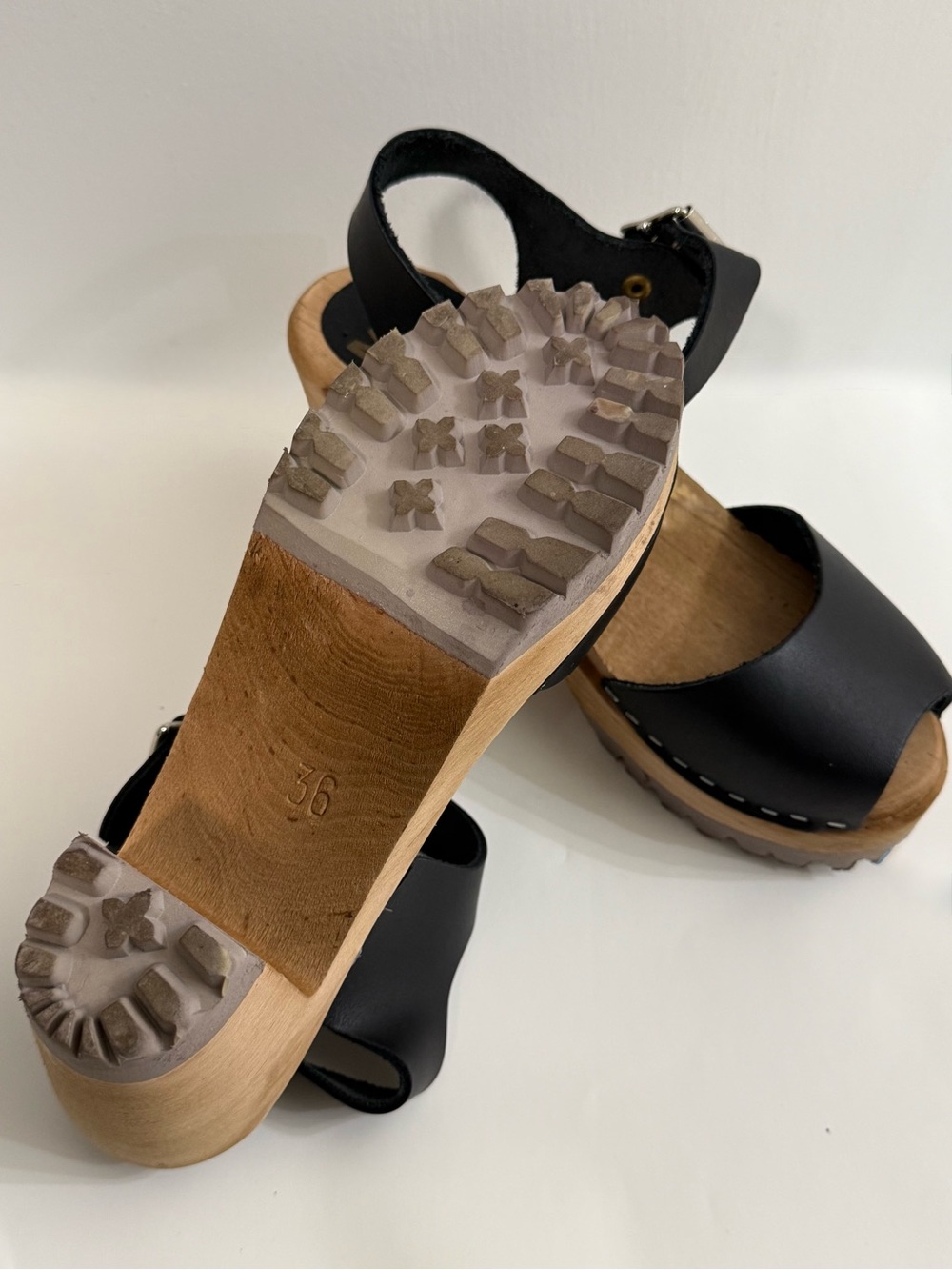 MIA Black Leather Clog Sandals with Wood Sole size 6 36 - Picture 6 of 6